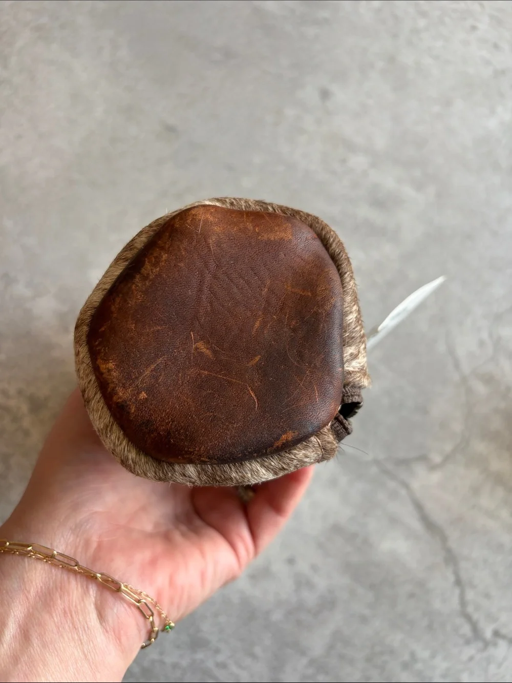 Canoe Luxurious Brown Fur and Leather Zippered Pouch